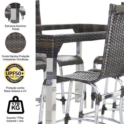8 Cadeiras E Mesa Jantar Haiti Alumínio Cozinha Edícula Pedra Ferro