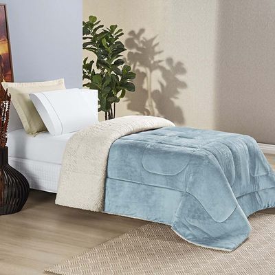 Coberdrom Diamond Solteiro Sherpa Com Manta Flannel 01 Peça - Azul Quartzo