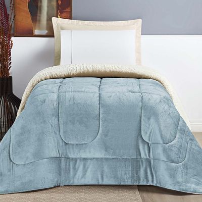 Coberdrom Diamond Solteiro Sherpa Com Manta Flannel 01 Peça - Azul Quartzo