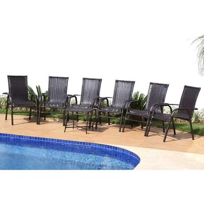 Jogo 6 Cadeiras E Mesa Para Varanda Vênus Trama Original Pedra Ferro