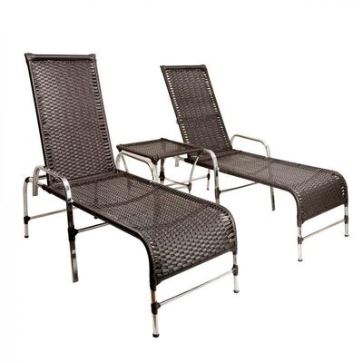2 Cadeiras Espreguiçadeiras E Mesa Confortável Para Piscina Tabaco