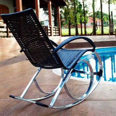 Cadeira De Balanço Em Alumínio Jardim Trama Pedra Ferro