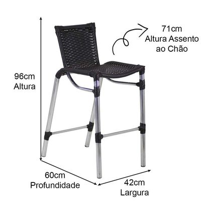 Banqueta Alumínio Fortaleza Alta Para Balcão Trama Original Preto