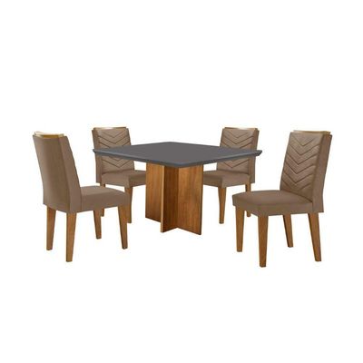 Conjunto Mesa Olímpia Em Mdf Com 4 Cadeiras Liz Moderna Vel. Capuccino Grafite Imbuia