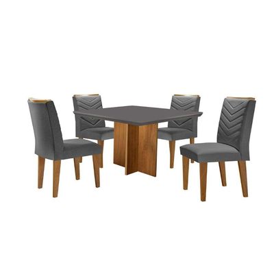 Conjunto Mesa Olímpia Em Mdf Com 4 Cadeiras Liz Moderna Linho Grafite E Imbuia