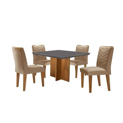 Conjunto Mesa Olímpia Em Mdf Com 4 Cadeiras Liz Moderna Turim / Grafite / Imbuia