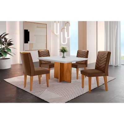 Conjunto Mesa Olímpia 90cm Tampo Mdf 4 Cadeiras Liz Moderna Vel. Marrom/off White/imbuia