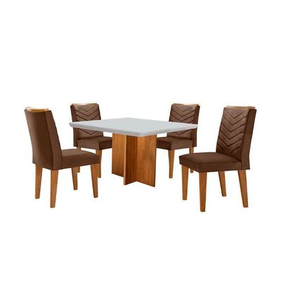 Conjunto Mesa Olímpia 90cm Tampo Mdf 4 Cadeiras Liz Moderna Vel. Marrom/off White/imbuia