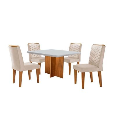 Conjunto Mesa Olímpia 90cm Tampo Mdf 4 Cadeiras Liz Moderna Vel.creme /off White/imbuia