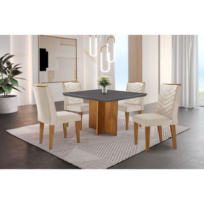 Conjunto Mesa Olímpia Em Mdf Com 4 Cadeiras Liz Moderna Veludo Creme/grafite/imbuia