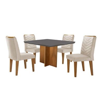 Conjunto Mesa Olímpia Em Mdf Com 4 Cadeiras Liz Moderna Veludo Creme/grafite/imbuia