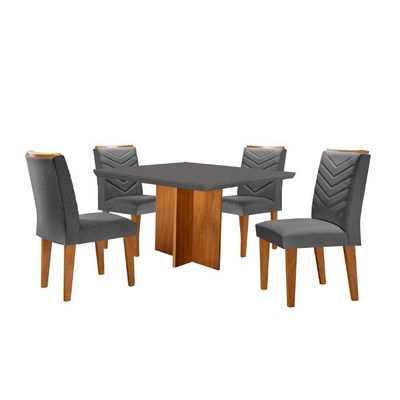 Conjunto Mesa Olímpia 90cm Tampo Em Mdf 4cad Liz Moderna Linho Grafite E Imbuia