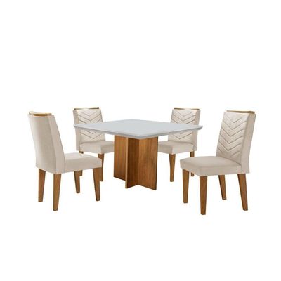 Conjunto Mesa Olímpia 90cm Em Mdf 4 Cadeiras Liz Moderna Vel.creme /off White/imbuia