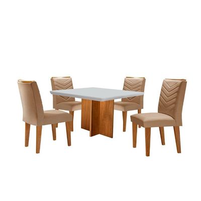 Conjunto Mesa Olímpia 90cm Tampo Mdf 4 Cadeiras Liz Moderna Turim / Off White / Imbuia