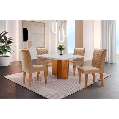Conjunto Mesa Olímpia 90cm Tampo Mdf 4 Cadeiras Liz Moderna Turim / Off White / Imbuia
