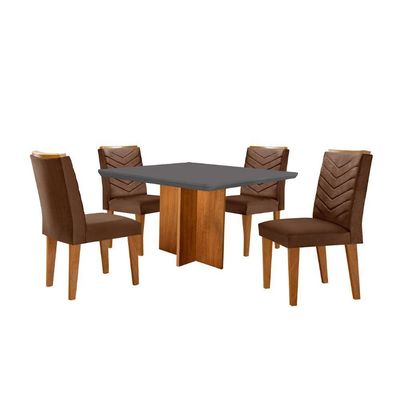 Conjunto Mesa Olímpia 90cm Tampo Em Mdf 4cad Liz Moderna Veludo Marrom/grafite/imbuia