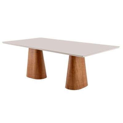 Conjunto Mesa Noronha Com Vidro E 8 Cadeiras Malta Moderna Linho Palha Off White Imbuia