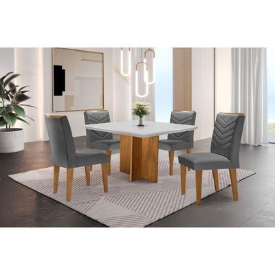Conjunto Mesa Olímpia 90cm Em Mdf 4 Cadeiras Liz Moderna Lin.grafite/off White/imbuia