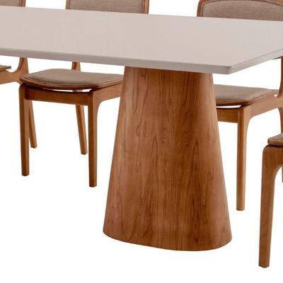 Conjunto Mesa Noronha Com Vidro E 8 Cadeiras Malta Moderna Linho Palha Off White Imbuia