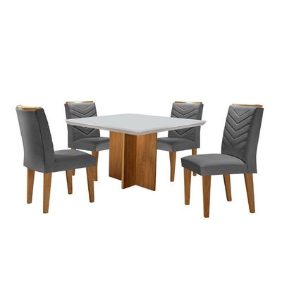 Conjunto Mesa Olímpia 90cm Em Mdf 4 Cadeiras Liz Moderna Lin.grafite/off White/imbuia