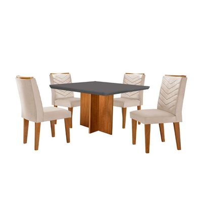 Conjunto Mesa Olímpia 90cm Tampo Em Mdf 4cad Liz Moderna Veludo Creme/grafite/imbuia