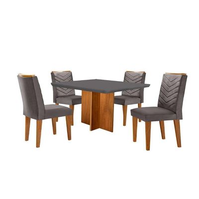 Conjunto Mesa Olímpia 90cm Tampo Em Mdf 4cad Liz Moderna Veludo Grafite E Imbuia