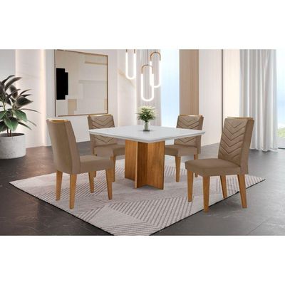 Conjunto Mesa Olímpia 90cm Em Mdf 4 Cadeiras Liz Moderna Vel. Capuccino Off White Imbuia