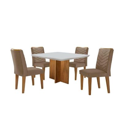 Conjunto Mesa Olímpia 90cm Em Mdf 4 Cadeiras Liz Moderna Vel. Capuccino Off White Imbuia