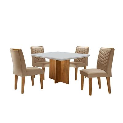 Conjunto Mesa Olímpia 90cm Em Mdf 4 Cadeiras Liz Moderna Turim / Off White / Imbuia