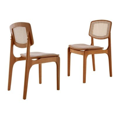 Conjunto Mesa Malta 160cm 6 Cadeiras Malta Premium Moderna Linho Palha Off White Imbuia