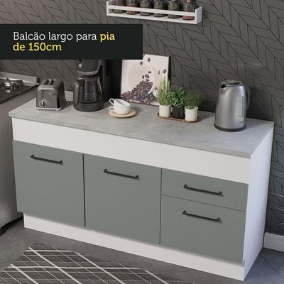 Balcão De Pia 150 Cm 2 Portas E 2 Gavetas Branco/Cinza