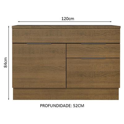 Balcão Gabinete De Pia 120 Cm 1 Portas E 2 Gavetas (com Tampo) Rustic Stella Madesa Rustic