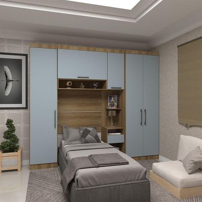 Quarto De Solteiro Com Guarda Roupas E Mesa De Cabeceira Paris Luciane Móveis Avelã Pf Com Grey Sk