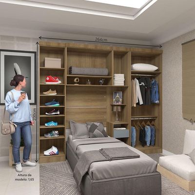 Quarto De Solteiro Com Guarda Roupas E Mesa De Cabeceira Paris Luciane Móveis Avelã Pf Com Grey Sk