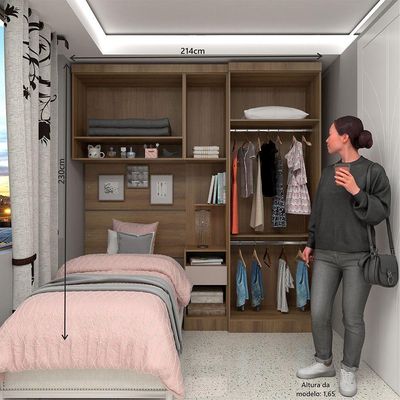 Quarto De Solteiro Com Guarda Roupas Mesa De Cabeceira E Nicho Paris Luciane Móveis Avelã Pf Com C