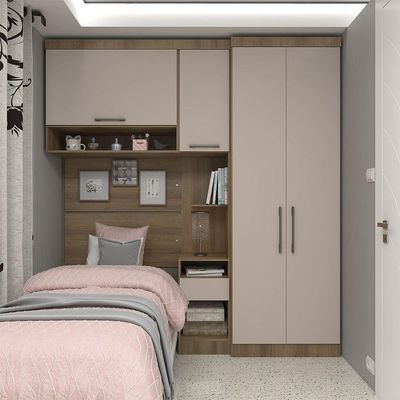 Quarto De Solteiro Com Guarda Roupas Mesa De Cabeceira E Nicho Paris Luciane Móveis Avelã Pf Com C