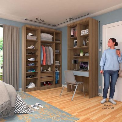 Quarto Home Office Com Guarda Roupas E Bancada De Estudos Paris Luciane Móveis Avelã Pf Com Grey S