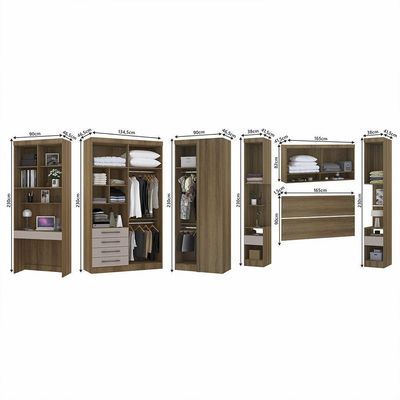 Quarto De Canto Casal Com Guarda Roupas Cabeceira E Bancada Home Office Paris Luciane Móveis Avelã