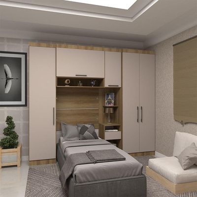 Quarto De Solteiro Com Guarda Roupas E Mesa De Cabeceira Paris Luciane Móveis Avelã Pf Com Cinammo