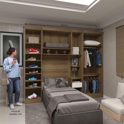 Quarto De Solteiro Com Guarda Roupas E Mesa De Cabeceira Paris Luciane Móveis Avelã Pf Com Branco Pf