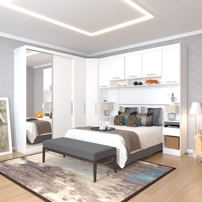 Quarto De Canto Casal Com Guarda Roupas Com Espelho E Mesas De Cabeceira Alpes Luciane Móveis Bran