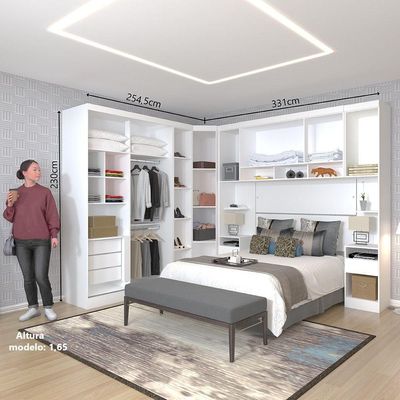 Quarto De Canto Casal Com Guarda Roupas Com Espelho E Mesas De Cabeceira Alpes Luciane Móveis Bran