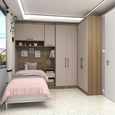 Quarto De Canto Solteiro Com Guarda Roupas Cabeceira E Mesa De Cabeceira Paris Luciane Móveis Avel