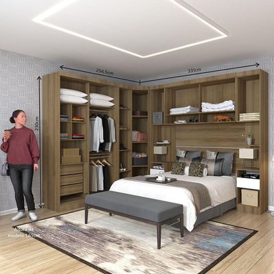 Quarto De Canto Casal Com Guarda Roupas Com Espelho E Mesas De Cabeceira Paris Luciane Móveis Avel