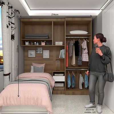 Quarto De Solteiro Com Guarda Roupas Mesa De Cabeceira E Nicho Paris Luciane Móveis Avelã Pf Com B