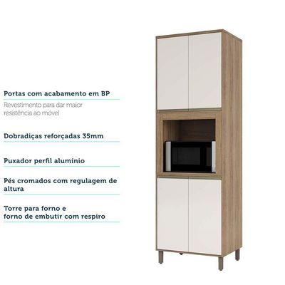 Paneleiro 70cm Nicho Para Microondas 4 Portas 2 Prateleiras