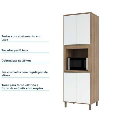 Paneleiro 70cm Nicho Para Microondas 4 Portas 2 Prateleiras
