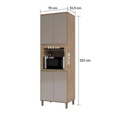 Paneleiro 70cm Nicho Para Microondas 4 Portas 2 Prateleiras
