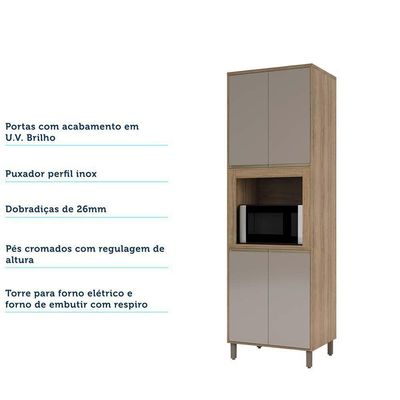 Paneleiro 70cm Nicho Para Microondas 4 Portas 2 Prateleiras