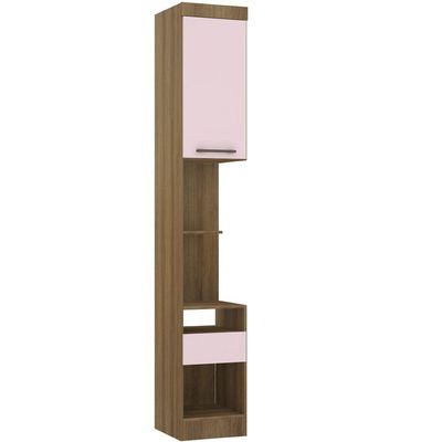 Mesa De Cabeceira Alta 38cm 1 Porta E 1 Gaveta Paris Luciane Móveis Avelã Pf Com Rosa Pf